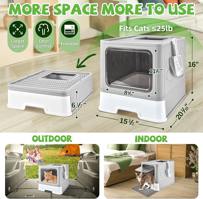 Cat Litter Box with Litter Mat, Foldable Extra Large Free in and Out/One-Way - Image 2