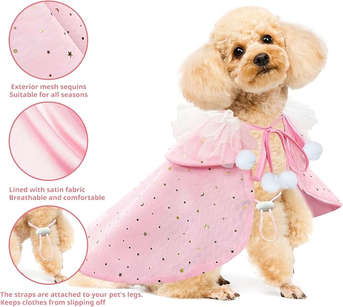 KOUPA Pet Wedding Costume for Cat Small Dogs, Sparkly Cat Clothes Tulle Cloak - Image 5