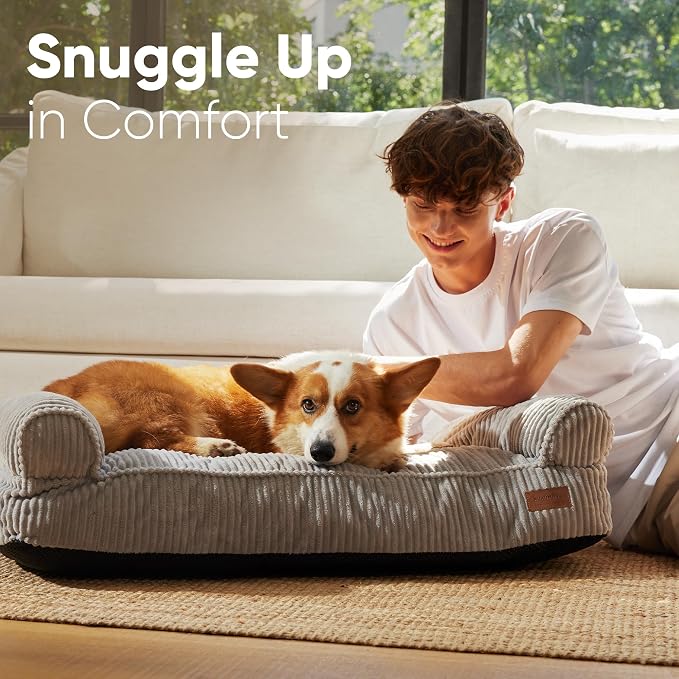 FUKUMARU Cute Dog Bed, Waterproof Corduroy Dogs Couch, 36in Orthopedic Pet Sofa - Image 3