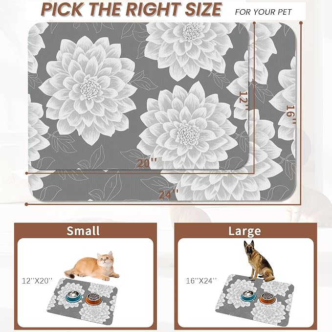 Dahlia Dog Cat Food Mat, Non-Slip Water Bowl Placemat, Indoor Pet Accessories - Image 2