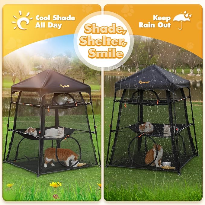 Extra Large Catio Outdoor Cat Enclosure, Rywell 3-Tier Spacious Outdoor Cat Tent - Image 8