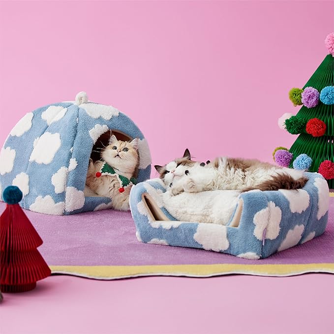 Lesure Cute Cat Beds for Indoor Cats - 2 in 1 Large Cat Cave Bed for Puppy and - Image 2
