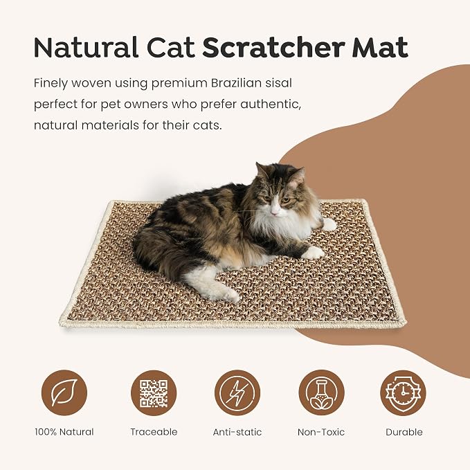 Premium Brazilian Cat Scratcher Mat – 24'' x 16'' Natural Fiber 100% Sisal - Image 2