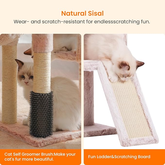 Heybly Cat Tree with Cat Self Groomer Brush, Cat Tower Condo - Image 5