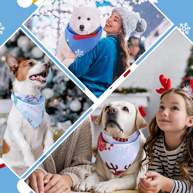 100 Pcs Winter Dog Bandanas Bulk Pet Bibs Blue Triangle Scarf Snowflake Pet - Image 5