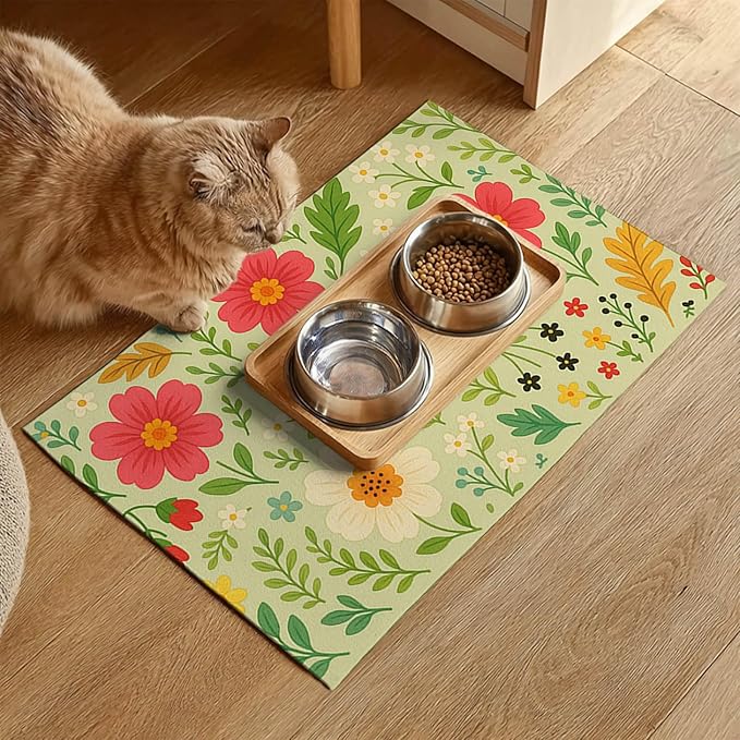 Absorbent Pet Feeding Mat Floral Design - Image 2