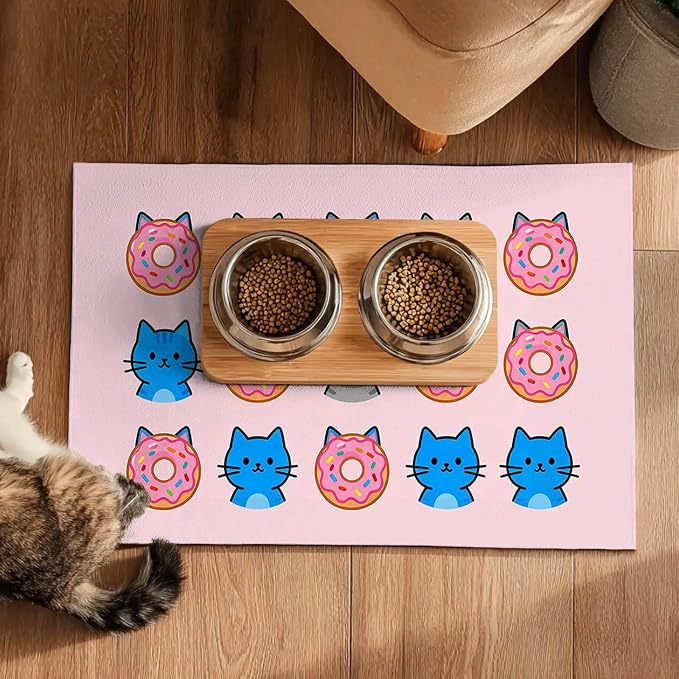 Cat Feeding Mat 24x16 inch Donut Cat Print Pet Bowl Placemat Non Slip Floor Mat - Image 5