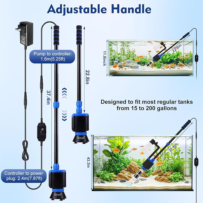 AQQA DC 36W Electric Aquarium Vacuum Gravel Cleaner 6-in-1 Multifunctional Fish - Image 6