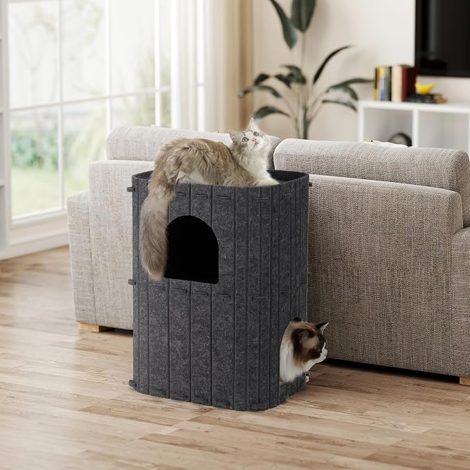 FUKUMARU Cat House for Indoor Cats, 23.62 Inch Large Cat Bed Cave Condo - Image 9