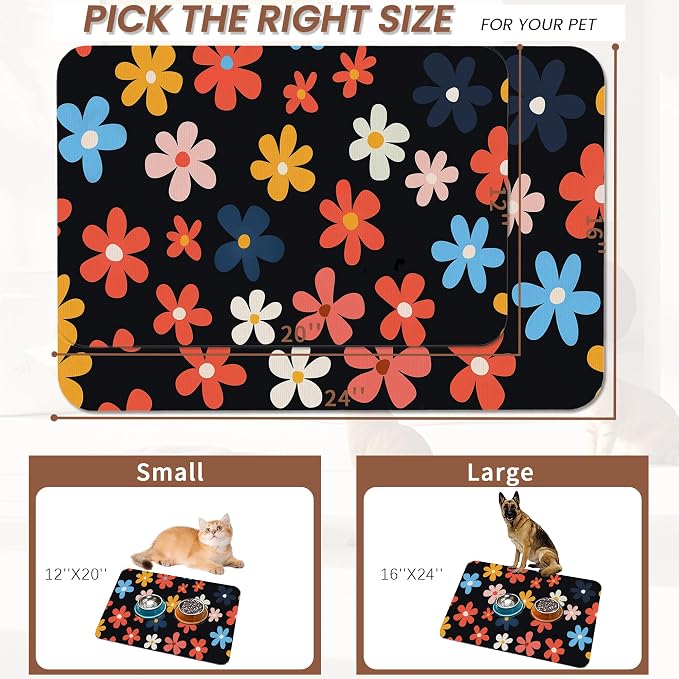 Abstract Groovy Flower Dog Food Mat - Image 2
