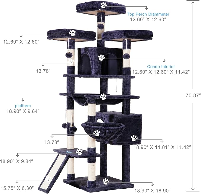 Hey-brother Cat Tree, 71 inches XL Large Cat Tower - Image 2