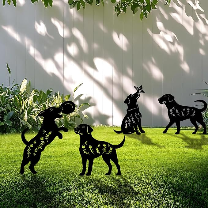 4 Pack Dog Metal Garden Decorative Stakes, Weather Proof Puppy Silhouette by Yonisungardenandoutdoor