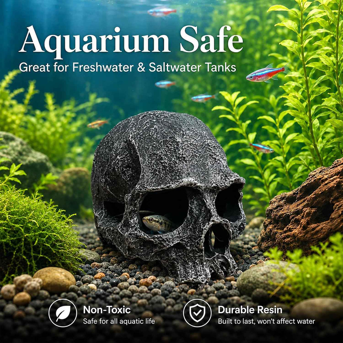 Black Resin Skull Terrarium Hideout