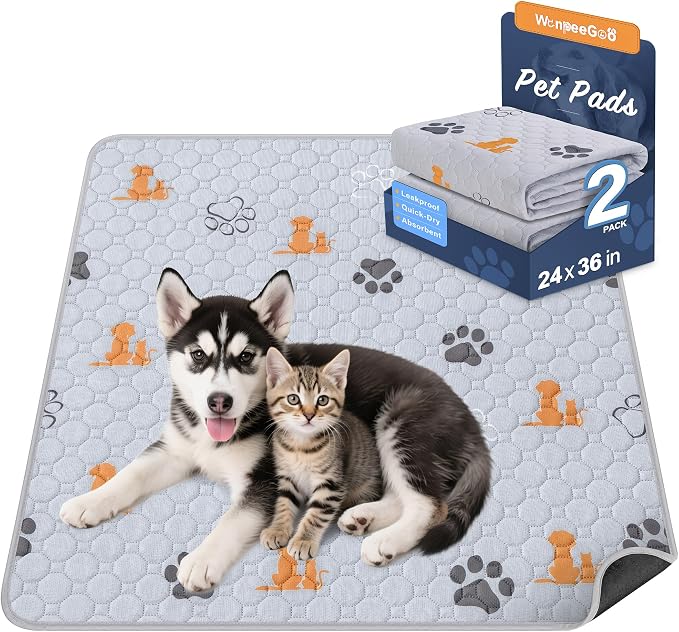 Washable Pee Pads for Dogs, 2 Pack Absorbent Reusable Training Dog Pads Pet by WanpeeGoo