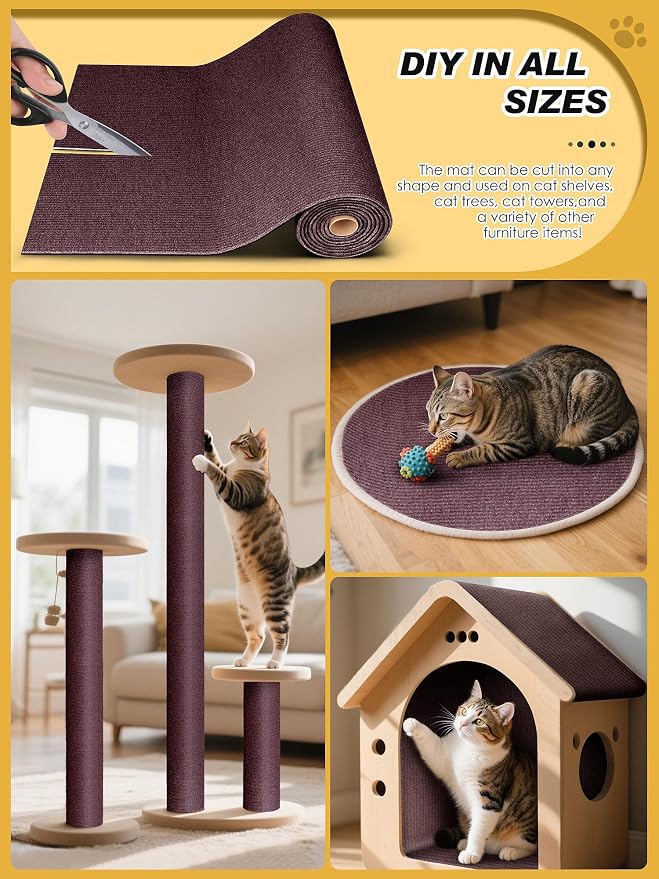 78.7"x15.8" Cat Scratch Mat, Trimmable Self-Adhesive Carpet, DIY Climb Cat - Image 3