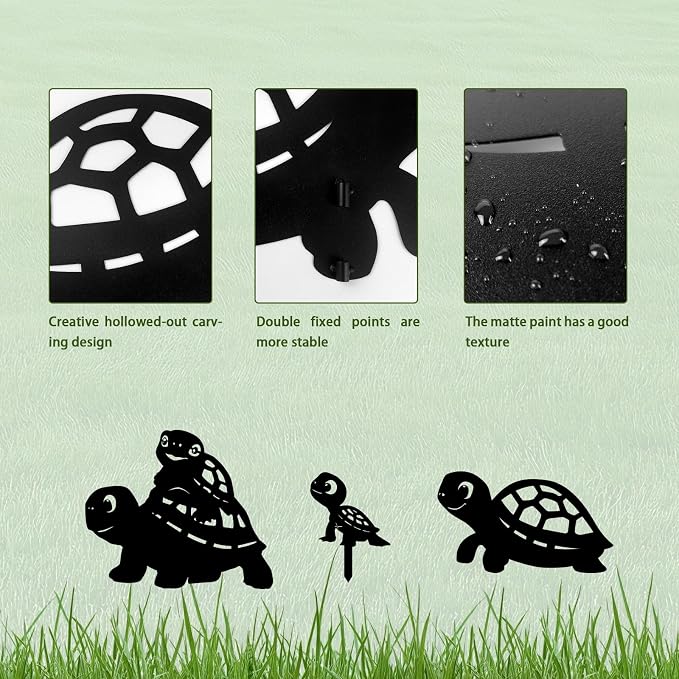 3 Pack Turtle Metal Garden Decorative Stakes, Weather Proof Silhouette Statues - Image 5