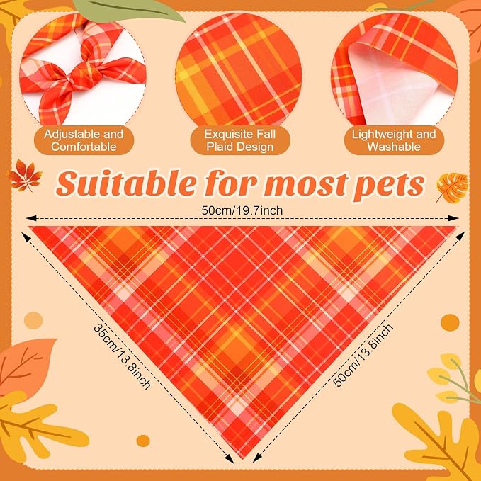 Weewooday 50 Pcs Thanksgiving Fall Dog Bandanas Bulk Plaid Bandanas - Image 3