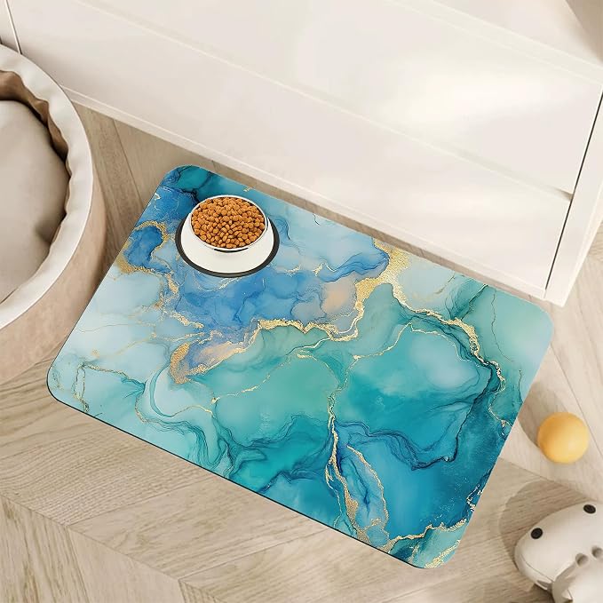 Marble Dog Cat Food Mat, Non-Slip Water Bowl Placemat, Indoor Pet Accessories by Unknown