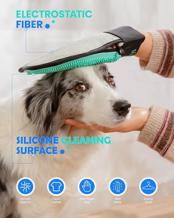 Pet Hair Removal Glove for Dogs & Cats, 2-in-1 Double-Sided Pet Grooming Glove - Image 3