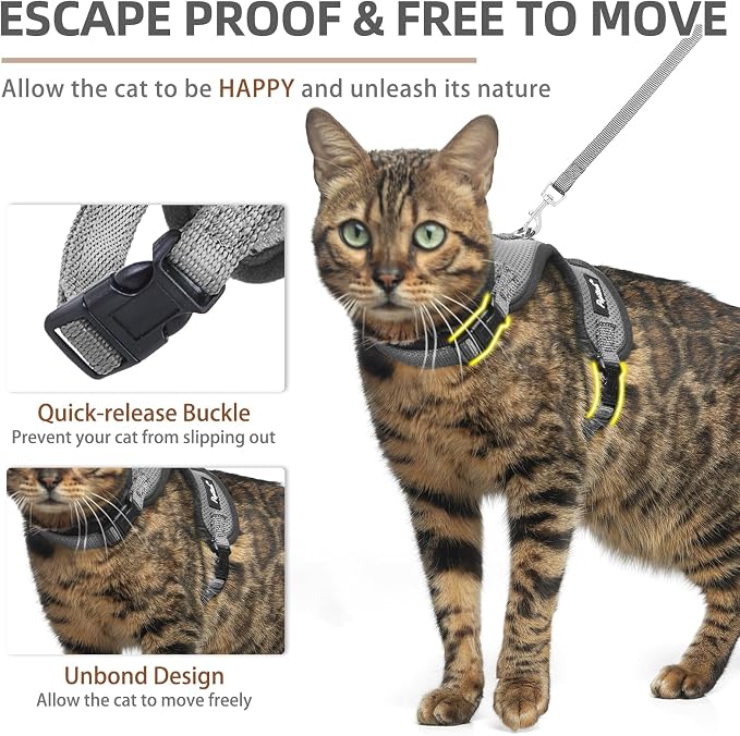 PUPTECK Cat Harness and Leash Set Escape Proof, Reflective Adjustable Soft Mesh - Image 3