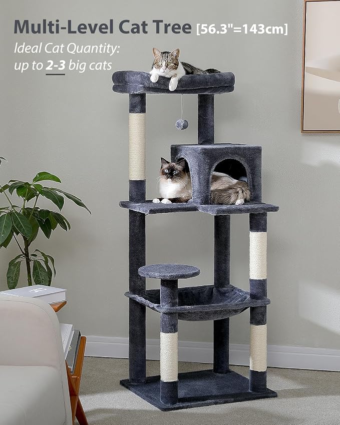 Cat Tree for Large Cats with Metal Plush Big Hammock, 56.3" Cat Tower for - Image 2