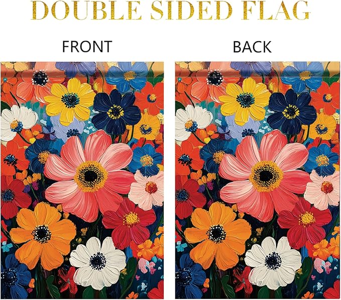 Garden Flag Colorful Flower Field Oil Painting Style Yard Welcome Banner Double - Image 7
