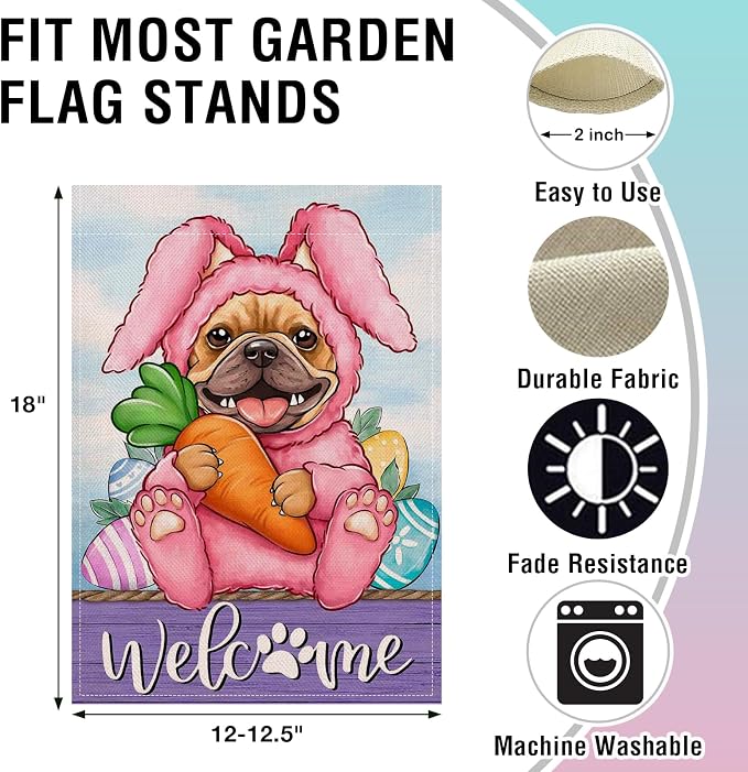 Artofy Welcome Easter Bunny Dog Small Decorative Garden Flag, French Bulldog - Image 2