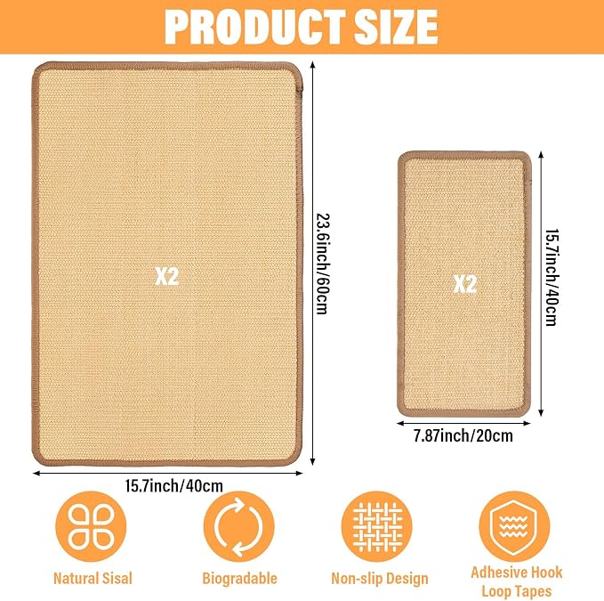 4 Pack Cat Scratcher Mat, Fabric Sisal Cat Scratching Pad - Image 2