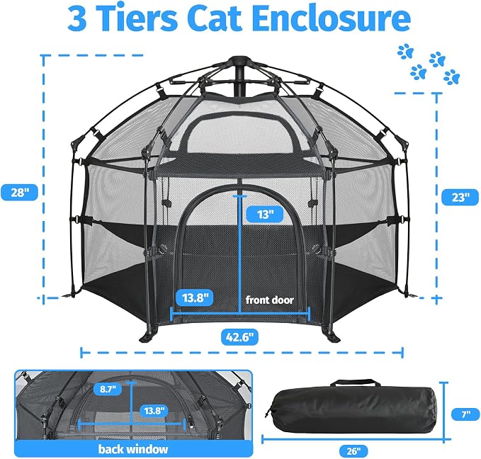 EighteenTek® Catio Outdoor Cat Enclosure 3-Tier Pop up Cat Tent Playpen | - Image 2
