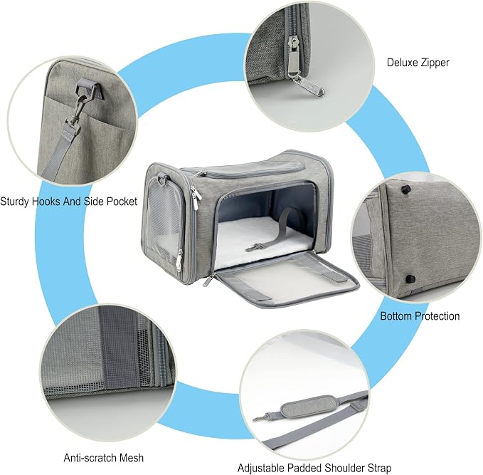 Soft Sided Carrier for Small Medium Cats Dogs, Removable Pad Collapsible Travel - Image 3