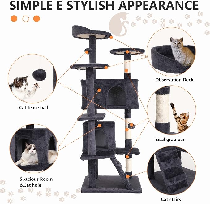 Cat Tree for Indoor Cats, Space Saving Cat Activity Center, Durable Pet Play - Image 3