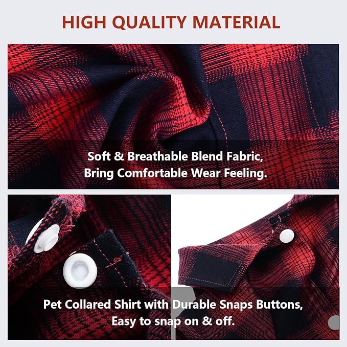 Koneseve Dog Plaid Shirt, Pet Clothes T-Shirt Sweater Matching Breathable - Image 3