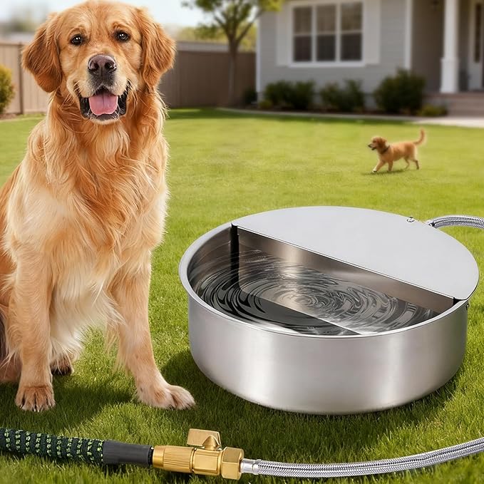 6L Automatic Dog Water Bowl Dispenser Outdoor Stainless Steel Pet Waterer Self by KHEARPSL