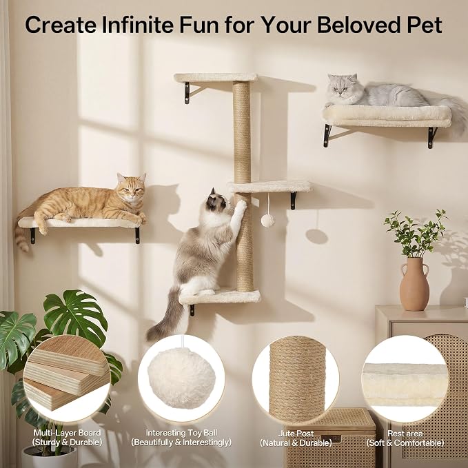 MEWANG 5-in-1 Cat Wall Shelves: Cat Climbing Furniture - Image 4