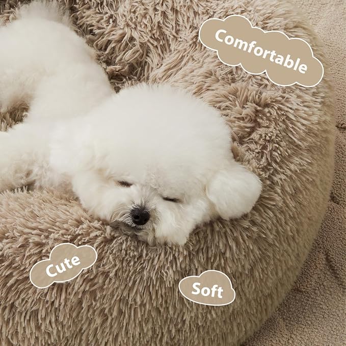 WNPETHOME Calming Dog Bed & Cat Bed, Small Dog Bed Donut Design Faux Fur - Image 3