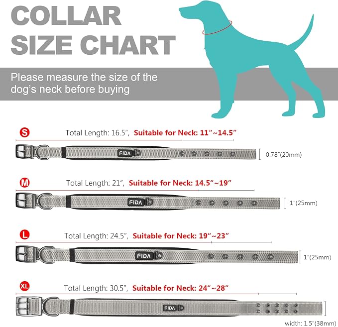 Fida Heavy Duty Dog Collar, Ultra Comfortable Soft Neoprene Padded, Adjustable - Image 6