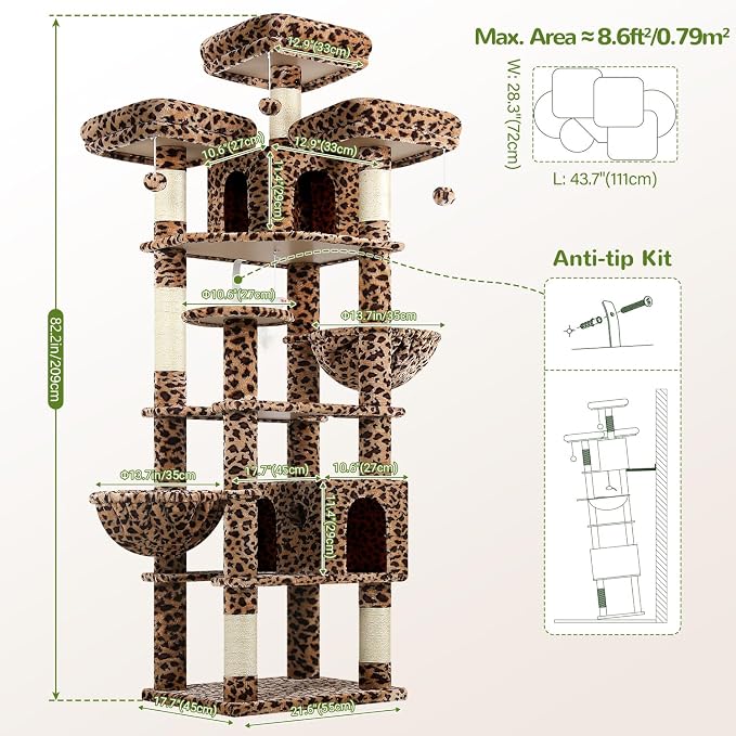 Globlazer Cat Trees and Towers for Multiple Adult Cats, 82-inch XXL Tall Cat - Image 7