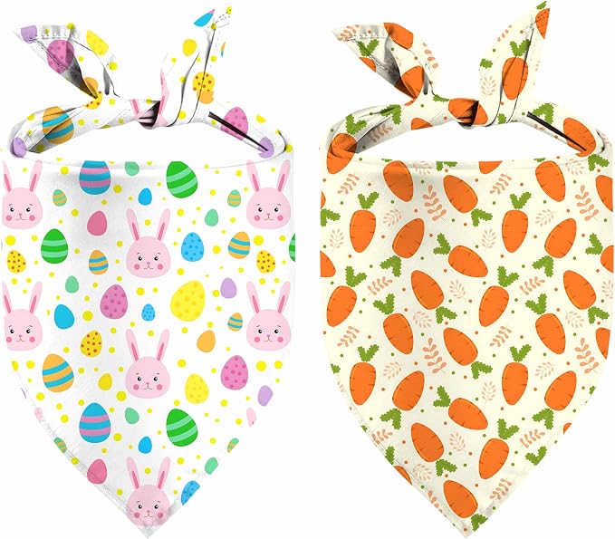 Easter Dog Bandana, 2 Pack Adjustable Holiday Party Pets Rabbit Easter Egg by XGXHZYLC