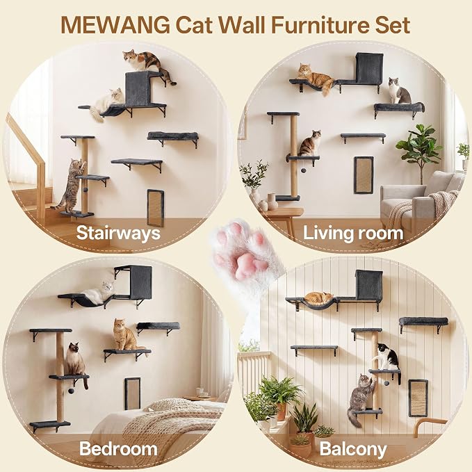 MEWANG 5-in-1 Cat Wall Shelves: Cat Climbing Furniture - Image 8