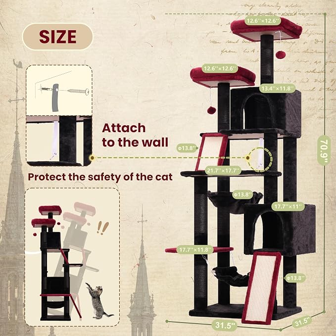 Cat Tree for Indoor Cats, Gothic Sturdy Cat Tree House - Image 7