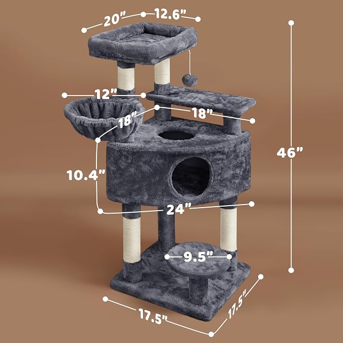 Yaheetech 46in Cat Tree Tower | Multi-Level Indoor Activity Center - Image 3