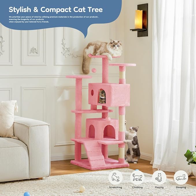 DUMOS 54-inch Indoor Cat Tree Tower –Multi-Level Pet House - Image 3