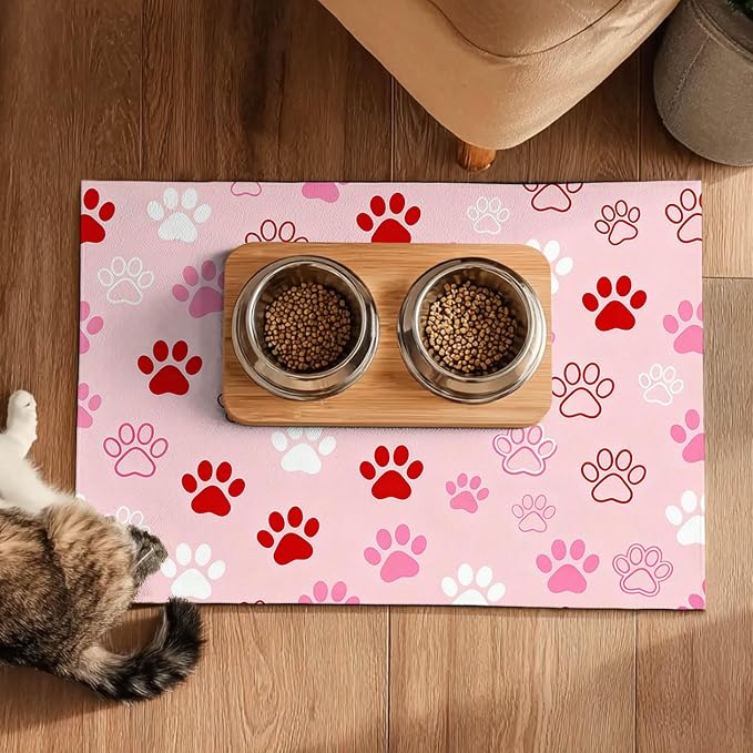 Puppy Paw Print Pet Feeding Mat 24x16 Inch Cute Pet Feeding Area Mat Pet Food - Image 5