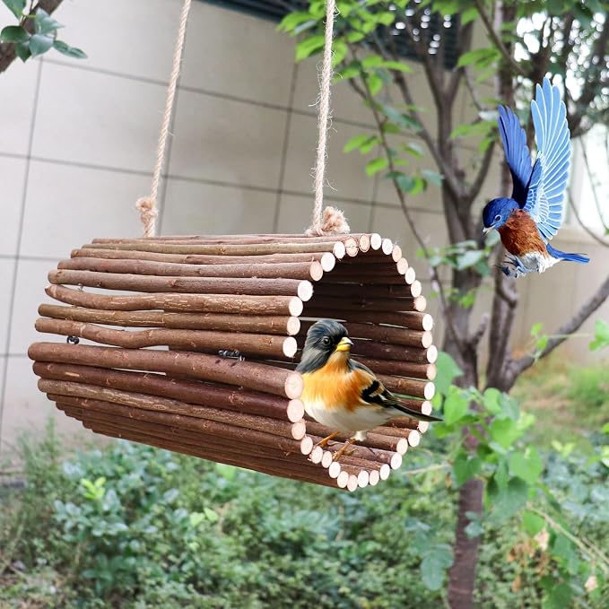 Parrot Swing Toys, Hanging Perch Stand, Natural Willow Wood Hammock, Bird Cage - Image 4