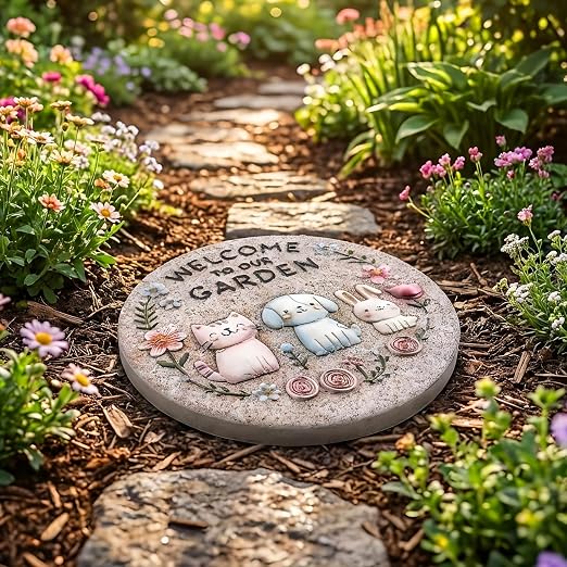 Garden Stepping Stones Outdoor, 9.8" Resin Pet Cat Dog Bunny Stepping Stone - Image 4