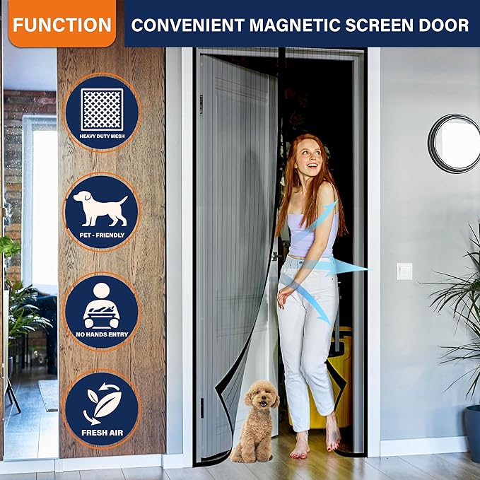 Magnetic Screen Door, Hook&Loop Pet Screen Door Fit Door Size 34" x 80" Heavy - Image 6