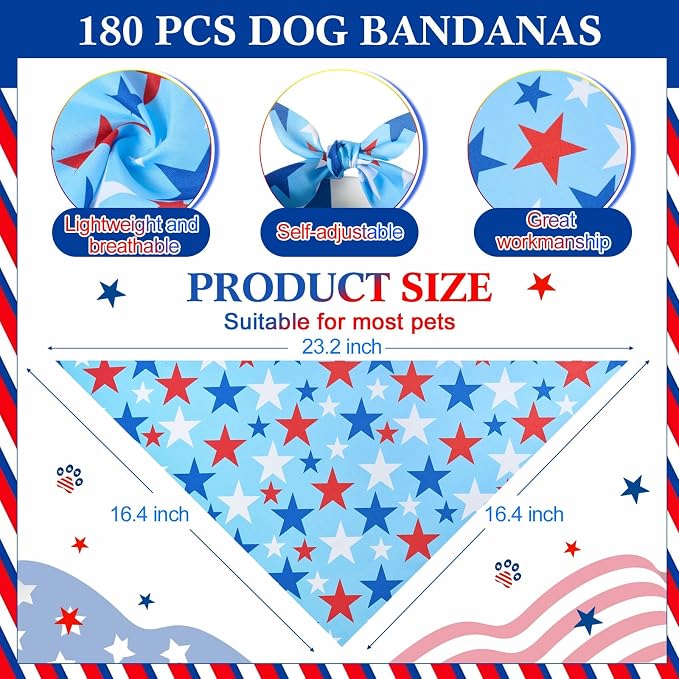 Aliceset 180 Pcs 4th of July Dog Bandanas Bulk Patriotic Dog Bandanas - Image 2