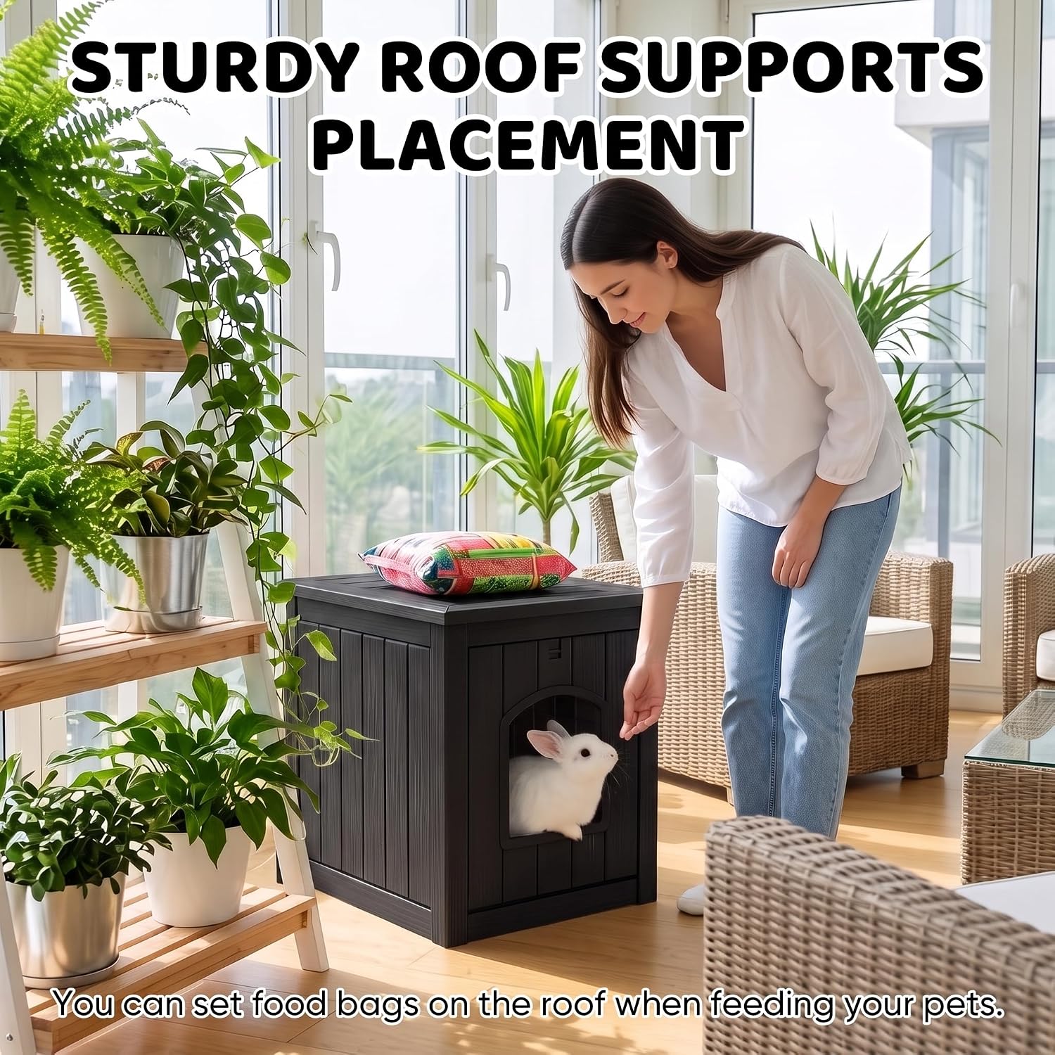 Vixzen Outdoor Rabbit Hutch with Side Table, Black - GlobalHabitat Supply