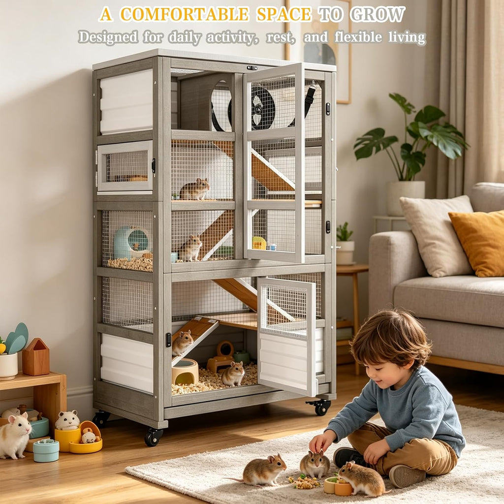 5-Tier Wooden Guinea Pig Cage on Wheels - GlobalHabitat Supply