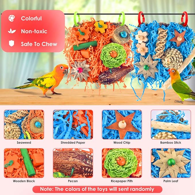 KATUMO Bird Toys, 2 Pack Bird Grass Mat Foraging Wall Toys Parrot Shredder Toys - Image 3